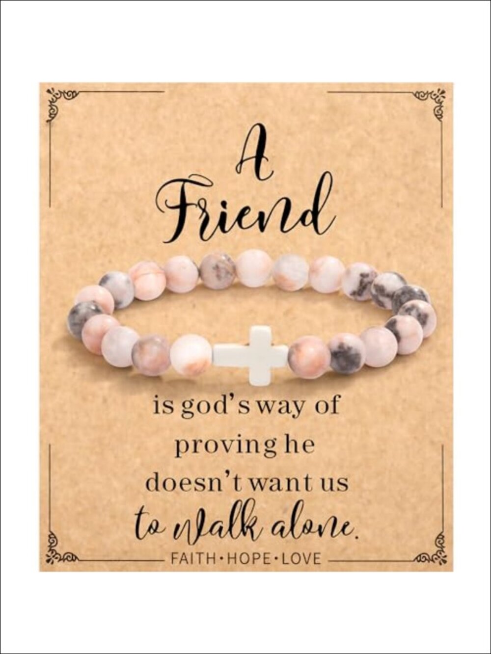 Natural Stone Cross Bracelet Christian Faith Gift Adjustable Strand